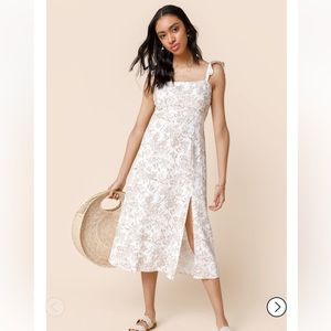 Ariana Ruffle Strap Linen Floral Midi Dress